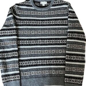 Free Assembly Mens Small Gray Black Fair Isle Crewneck Sweater Nordic